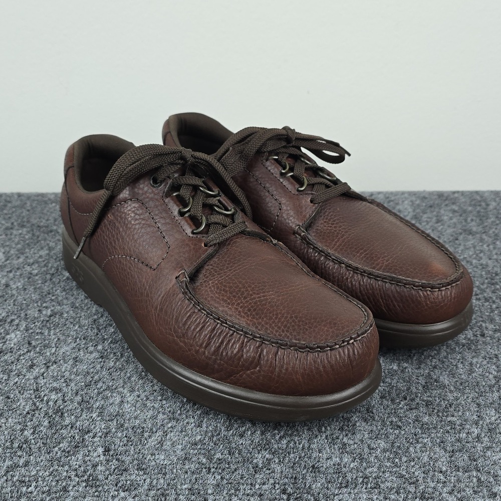 SAS‎ bout Time Men's 12M Brown Leather Comfort Moc Toe Lace Up Shoes USA Made